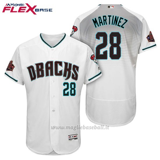 Maglia Baseball Uomo Arizona Diamondbacks 28 Jd Martinez Bianco Aqua 1ª20 Anniversario Flex Base